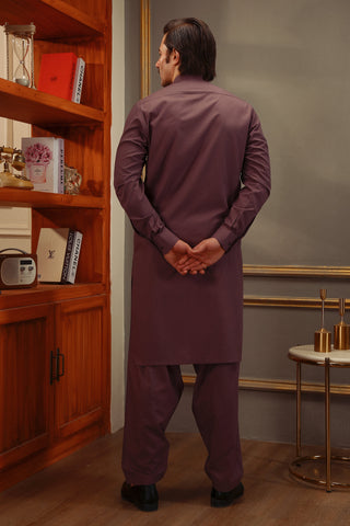 Purple Cotton-Polyester Shalwar Kameez (2-Piece) - Image 4