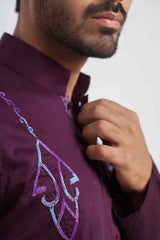 Deep Purple Embroidered Cotton Kurta Shalwar (2-Piece) - Image 4