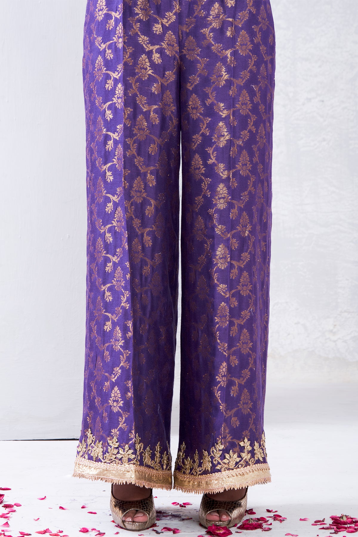 Pakistani Purple Gota Tilla Cotton Net Flared Pants (1-Pc) - Image 1