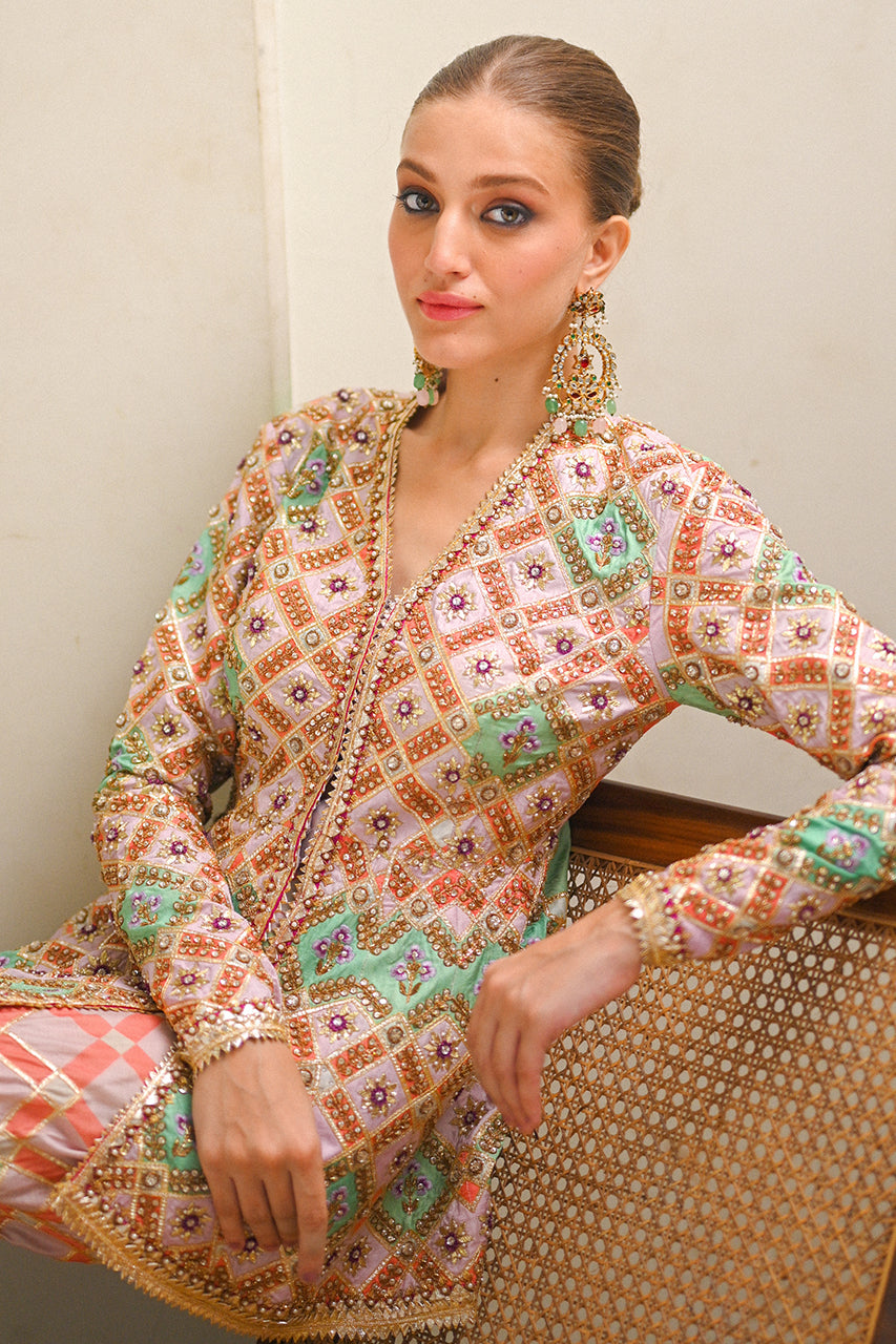 Lilac Gota Embellished Jamawar Silk Peplum (2-Piece) - Image 4