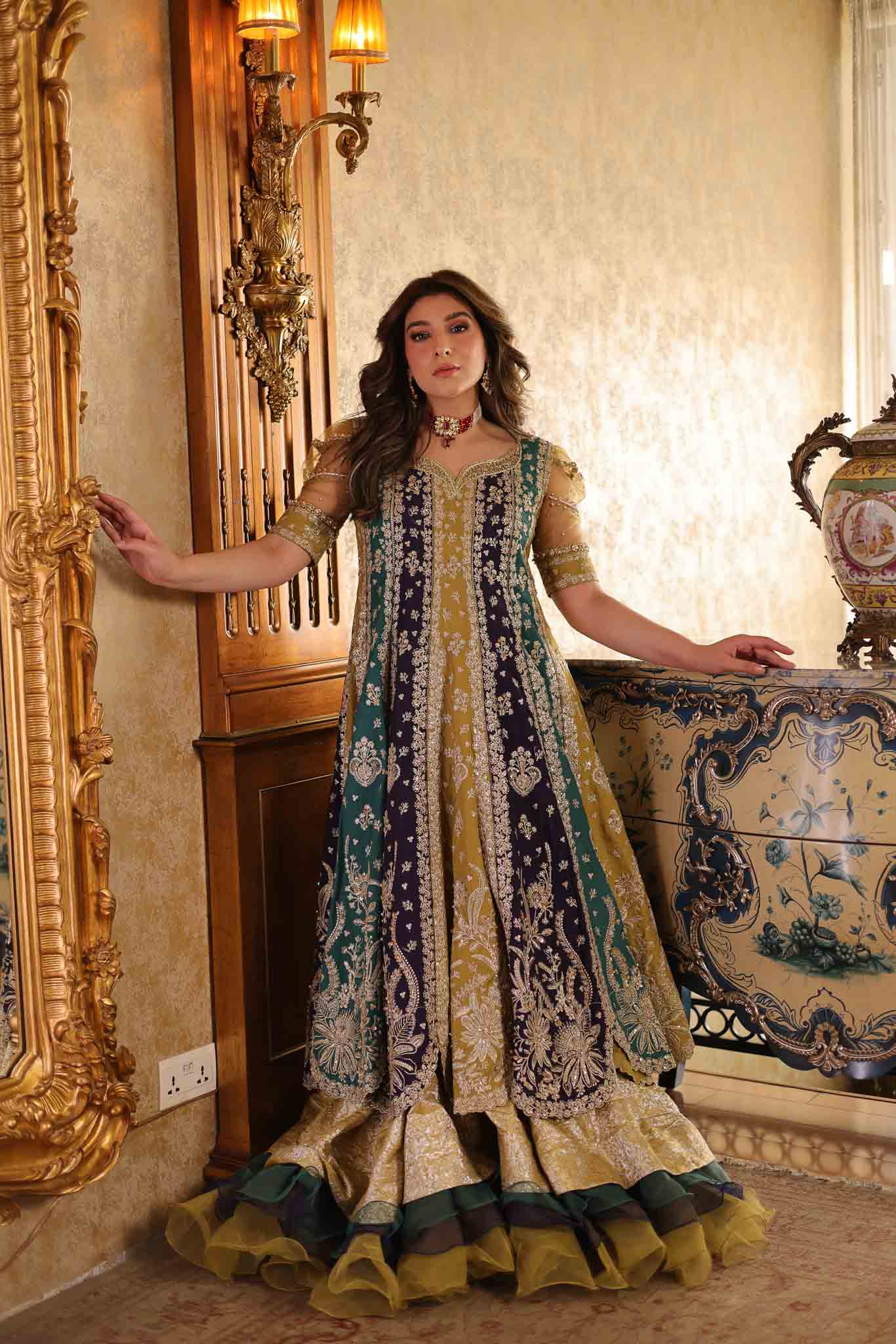 Midnight Purple Embroidered Raw Silk Pishwas (2-Piece) - Image 1