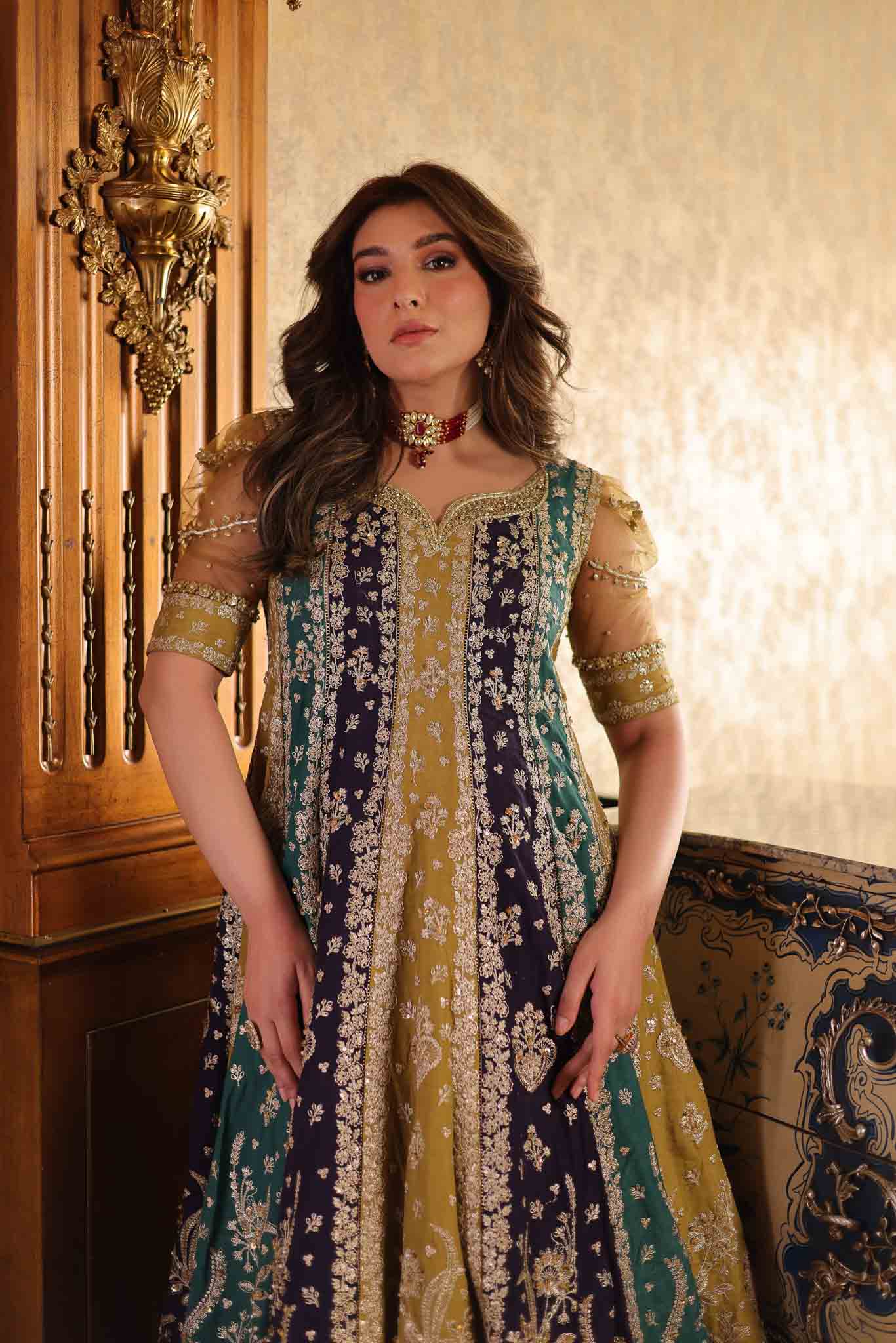 Midnight Purple Embroidered Raw Silk Pishwas (2-Piece) - Image 4