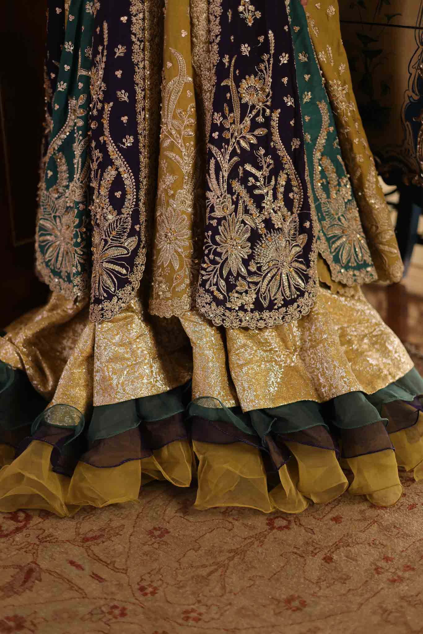 Midnight Purple Embroidered Raw Silk Pishwas (2-Piece) - Image 7