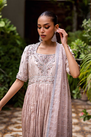 Pakistani Lilac Embroidered Raw Silk Pishwas Dress (2-Piece) - Image 2