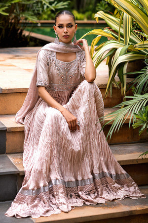 Pakistani Lilac Embroidered Raw Silk Pishwas Dress (2-Piece) - Image 5