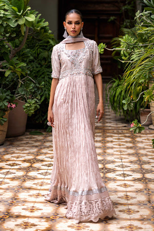 Pakistani Lilac Embroidered Raw Silk Pishwas Dress (2-Piece) - Image 6