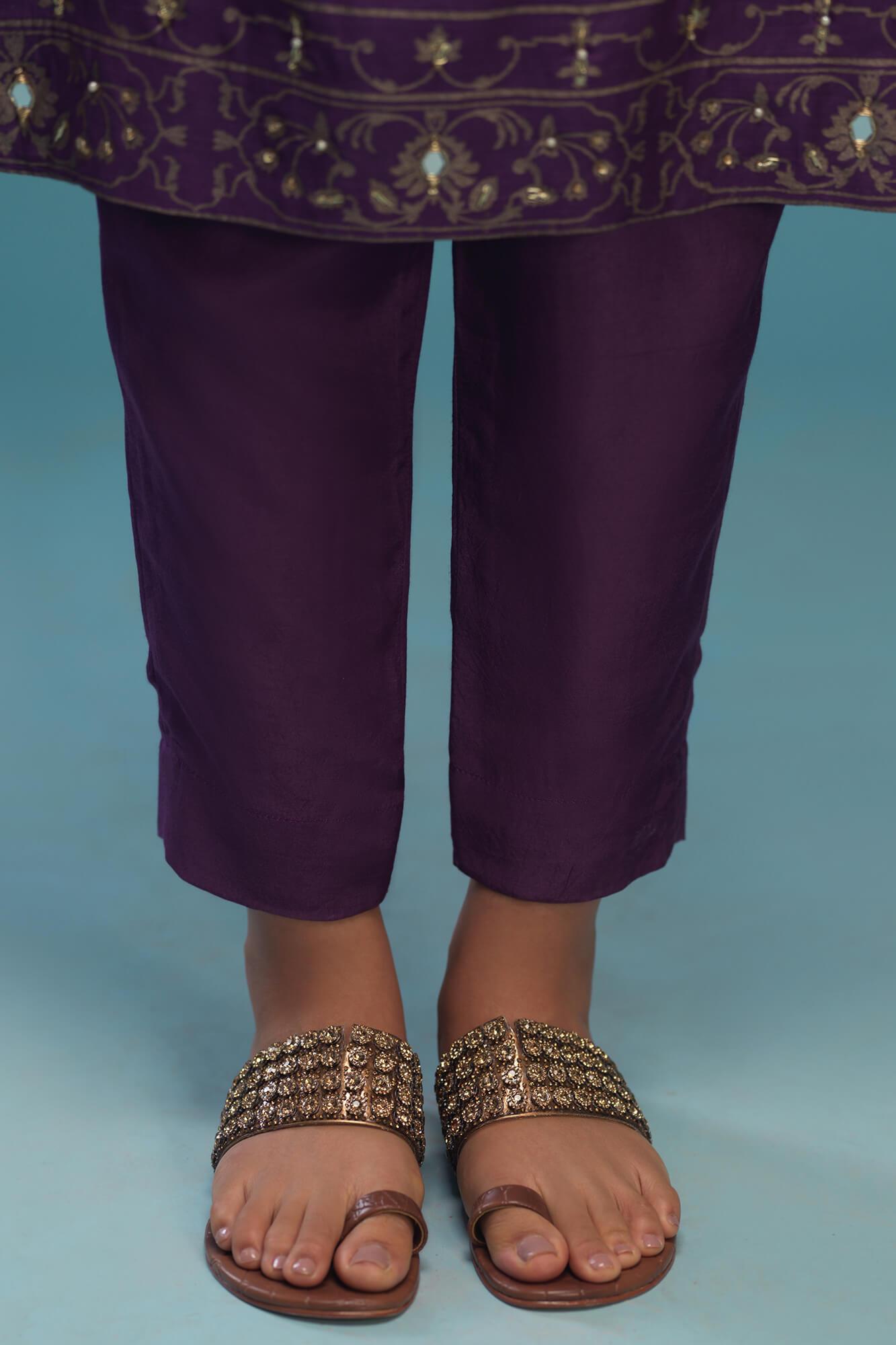 Purple Kora Dabka Mirror Work Chanderi Salwar Kameez (3-Piece) - Image 1