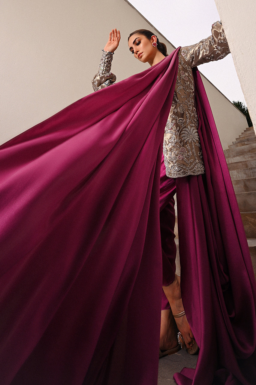 Pakistani Orchid Purple Zardozi Charmeuse Shalwar Set (3-Piece) - Image 5