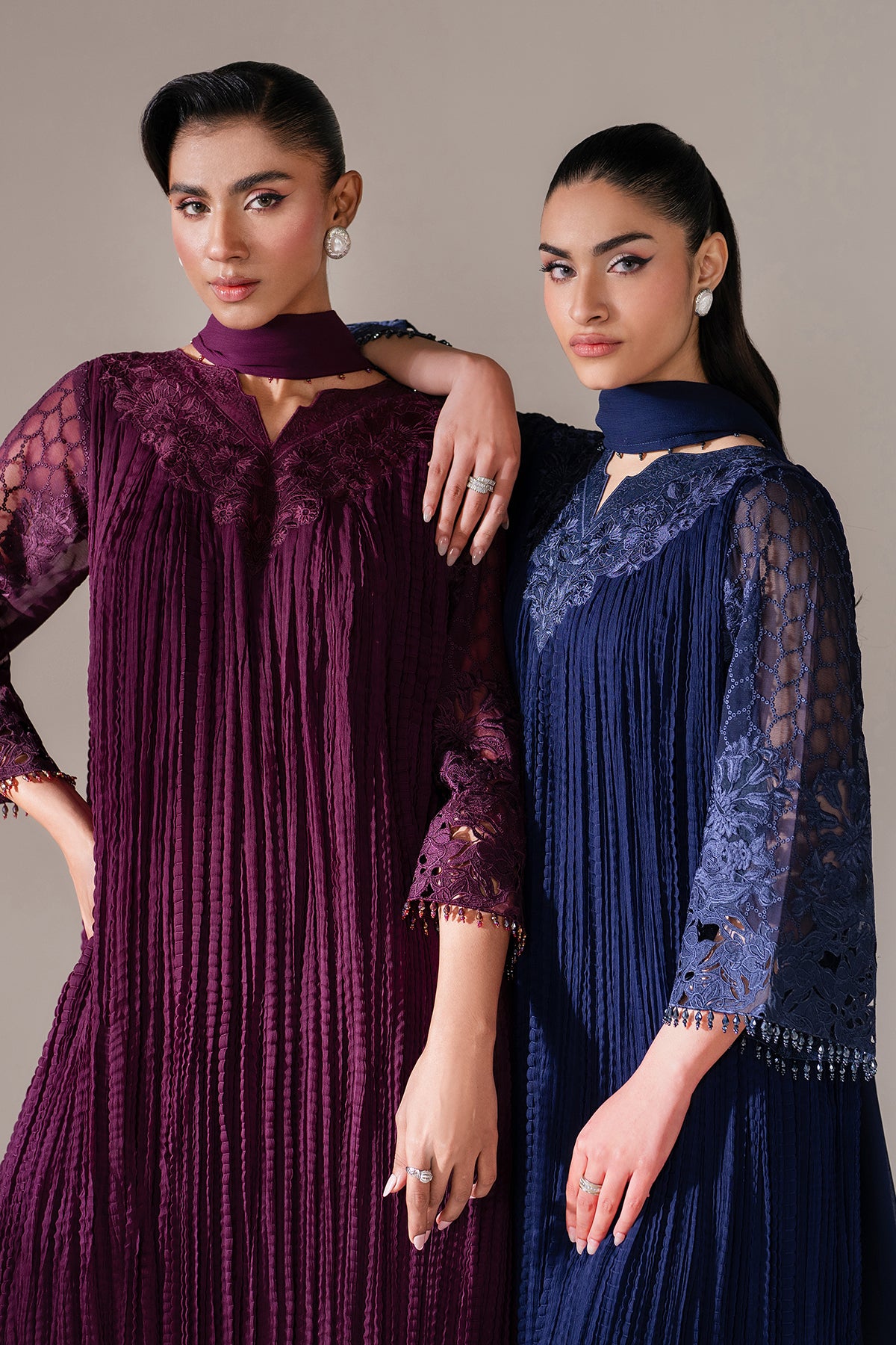 Deep Plum Embroidered Chiffon Salwar Kameez (3-Piece) - Image 10