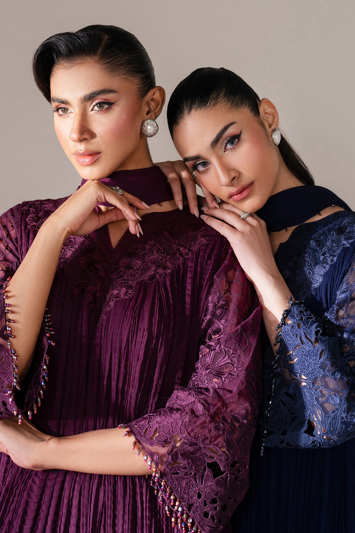 Deep Plum Embroidered Chiffon Salwar Kameez (3-Piece) - Image 11