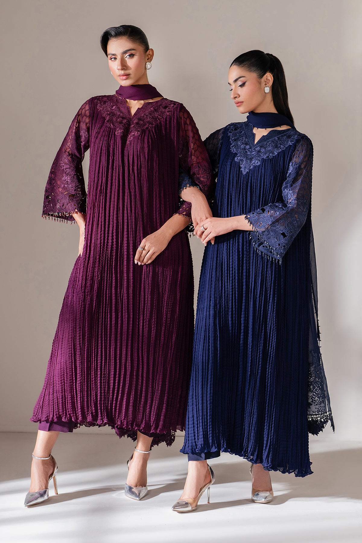 Deep Plum Embroidered Chiffon Salwar Kameez (3-Piece) - Image 12
