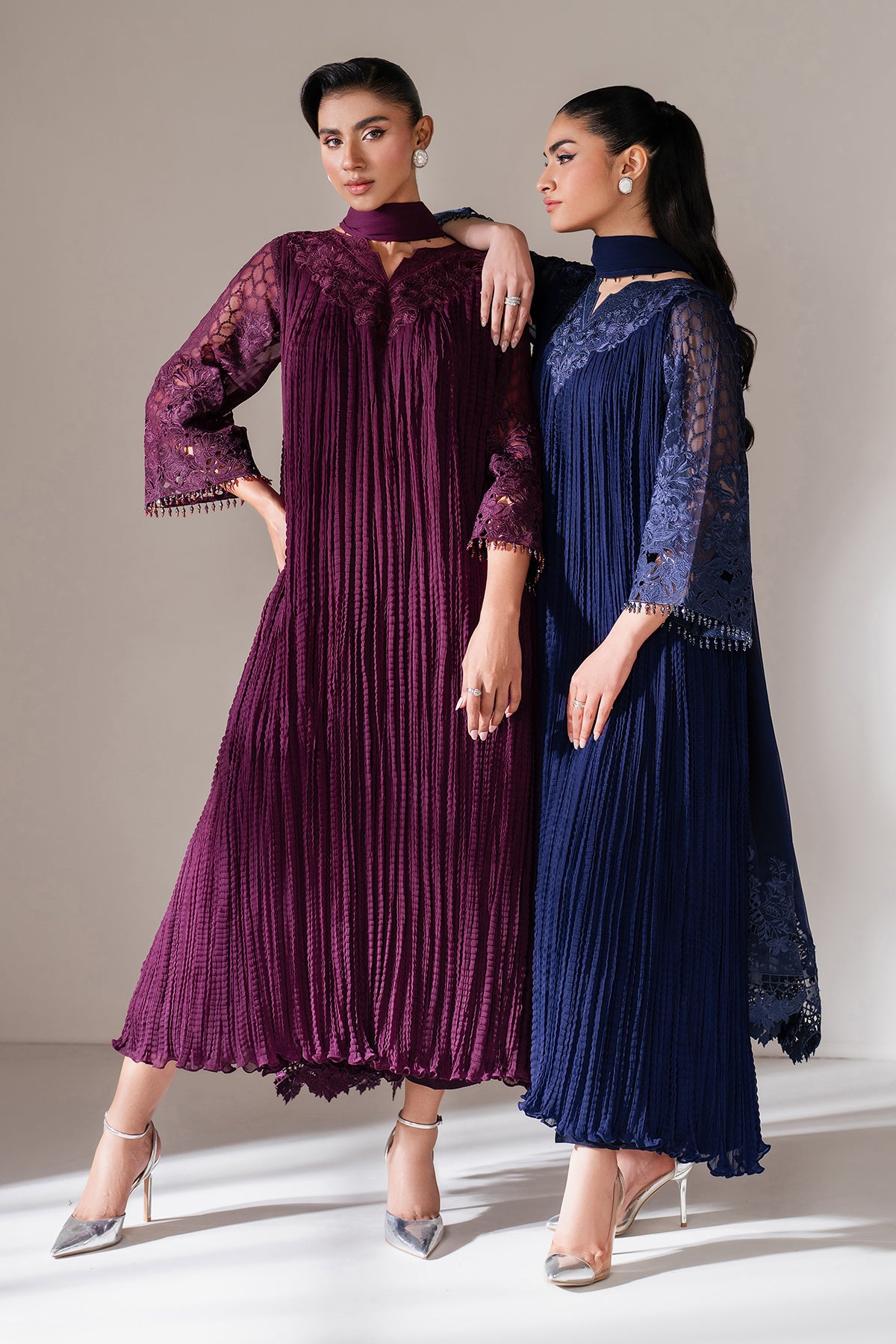 Deep Plum Embroidered Chiffon Salwar Kameez (3-Piece) - Image 8