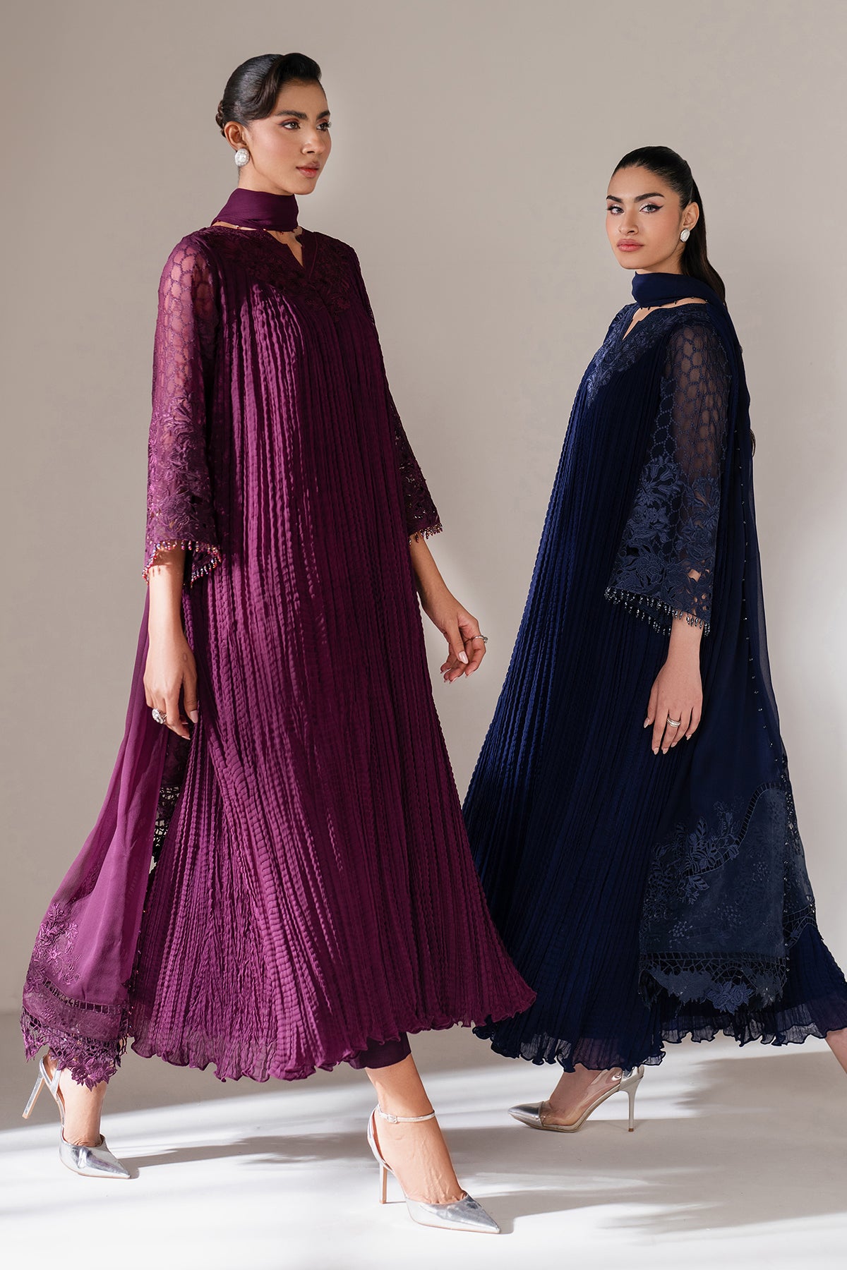 Deep Plum Embroidered Chiffon Salwar Kameez (3-Piece) - Image 9