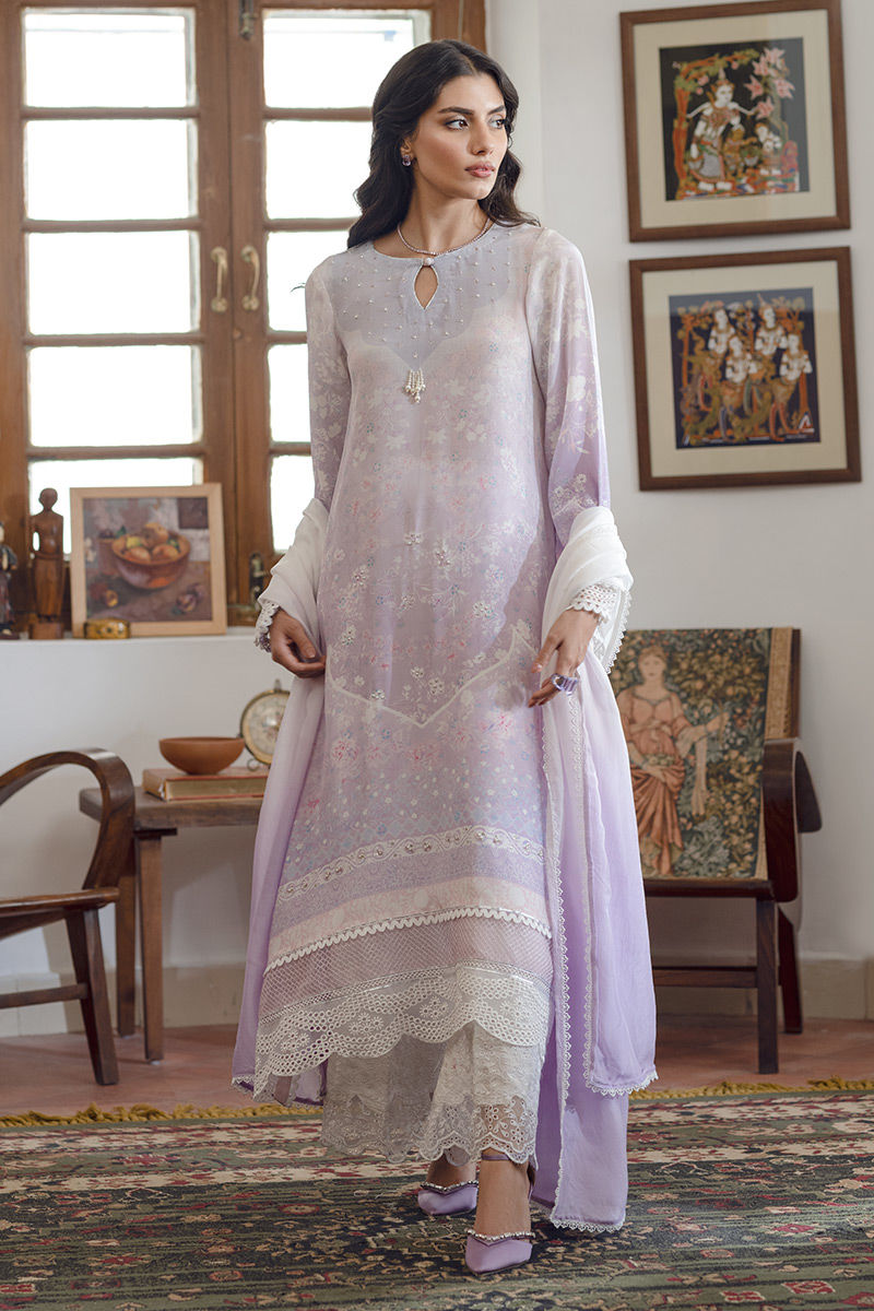 Pakistani Lavender Lace Printed Salwar Kameez (3-Piece) - Image 1