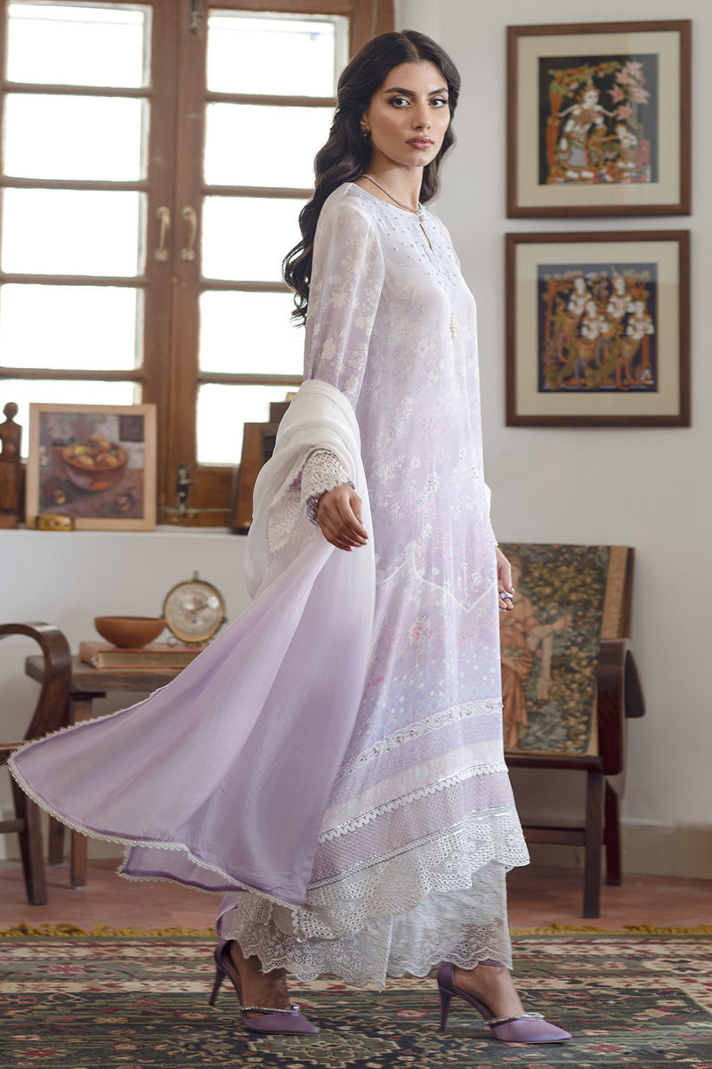 Pakistani Lavender Lace Printed Salwar Kameez (3-Piece) - Image 3