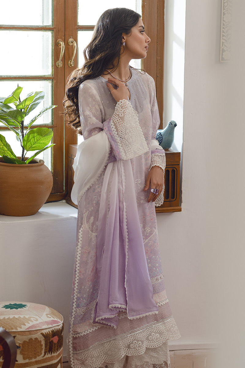 Pakistani Lavender Lace Printed Salwar Kameez (3-Piece) - Image 6