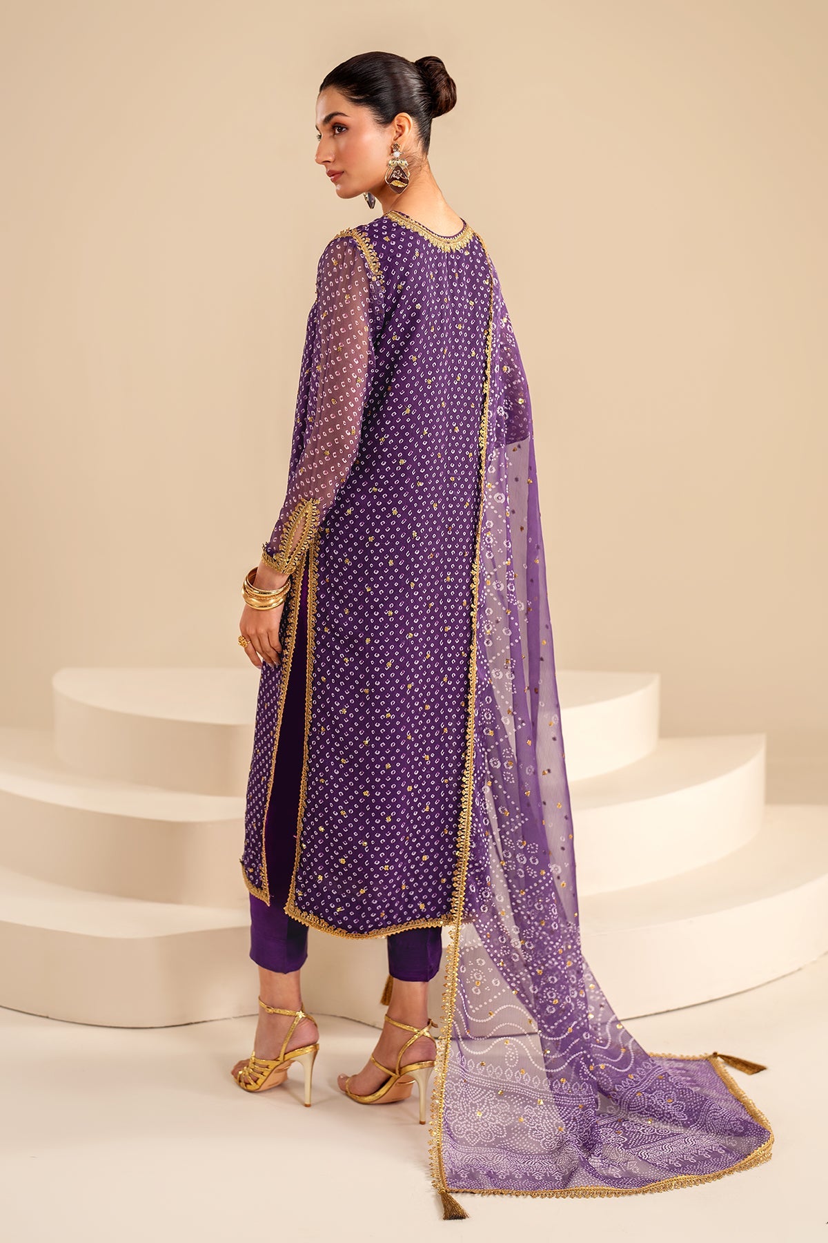 Purple Embroidered Chiffon Salwar Kameez (3-Piece) - Image 2