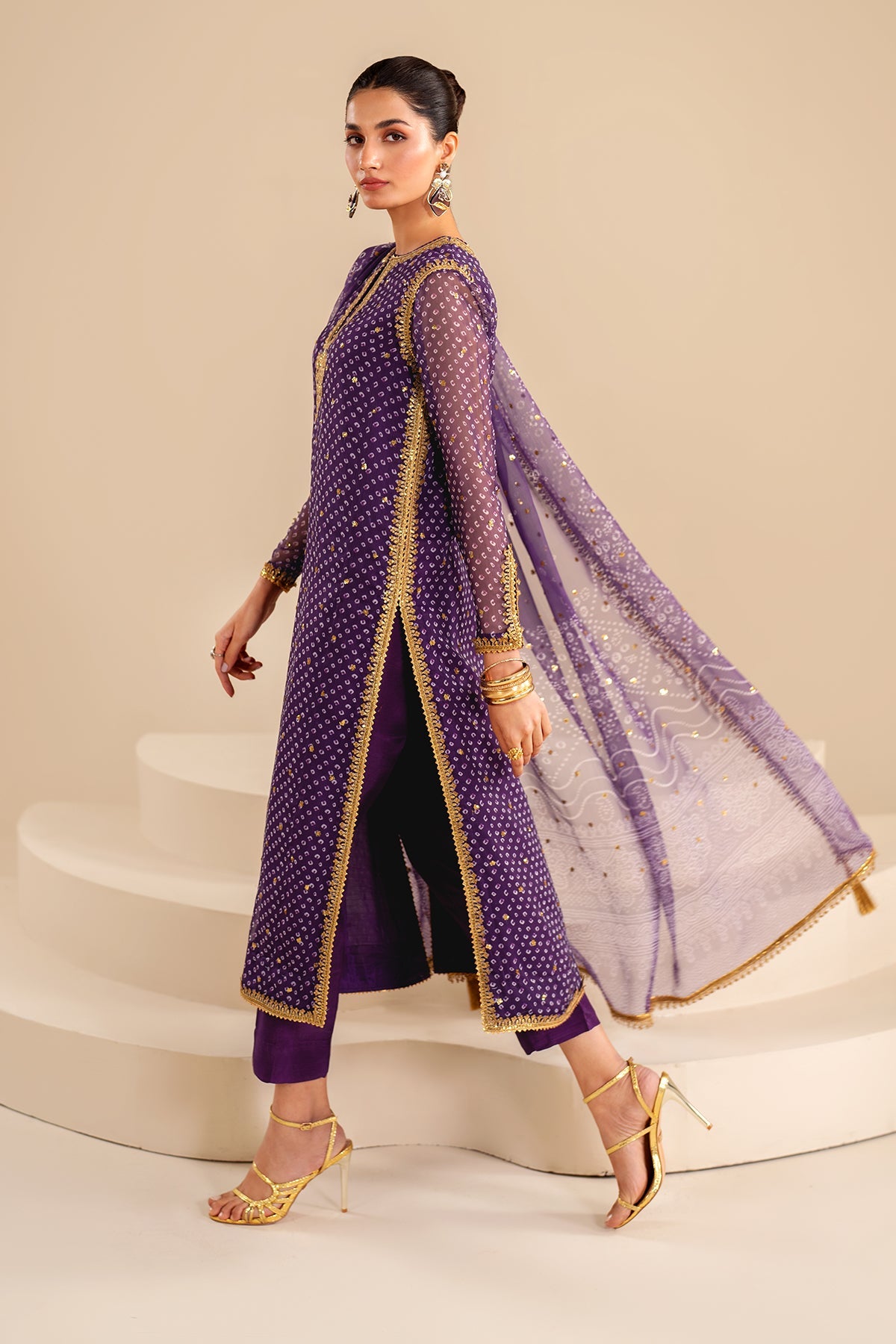 Purple Embroidered Chiffon Salwar Kameez (3-Piece) - Image 5