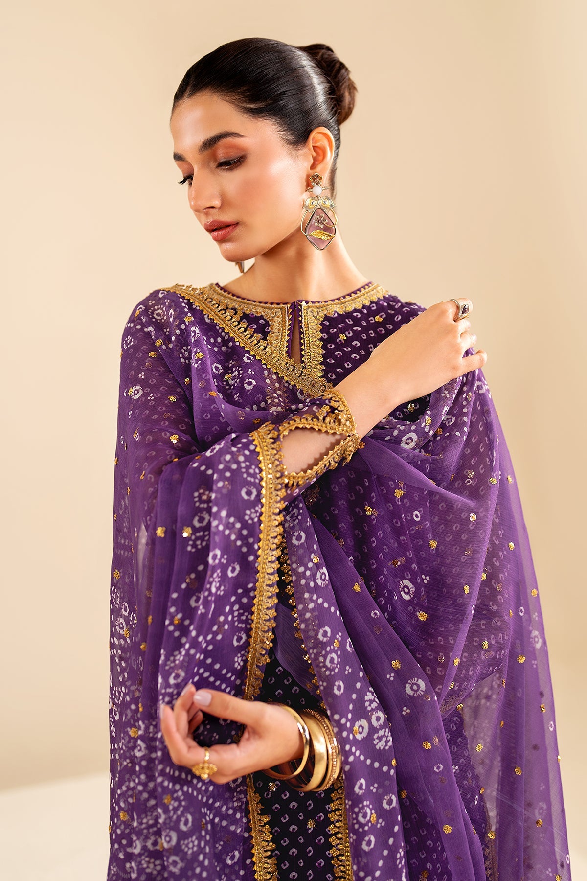 Purple Embroidered Chiffon Salwar Kameez (3-Piece) - Image 7