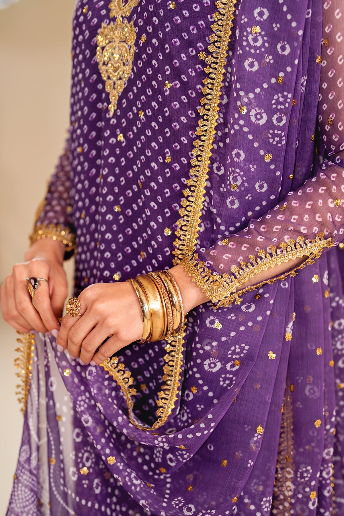 Purple Embroidered Chiffon Salwar Kameez (3-Piece) - Image 8