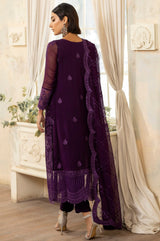 Pakistani Deep Purple Embroidered Chiffon 3-Piece Suit - Image 11