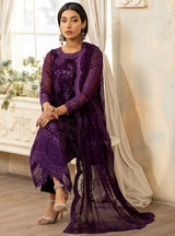 Pakistani Deep Purple Embroidered Chiffon 3-Piece Suit - Image 12