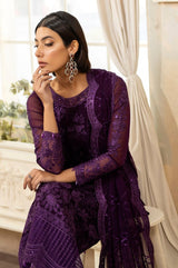 Pakistani Deep Purple Embroidered Chiffon 3-Piece Suit - Image 13