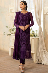 Pakistani Deep Purple Embroidered Chiffon 3-Piece Suit - Image 2