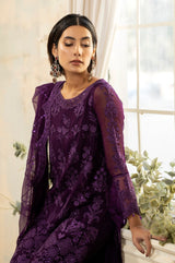 Pakistani Deep Purple Embroidered Chiffon 3-Piece Suit - Image 3