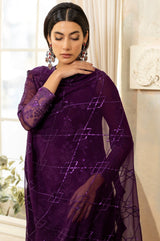 Pakistani Deep Purple Embroidered Chiffon 3-Piece Suit - Image 4