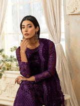 Pakistani Deep Purple Embroidered Chiffon 3-Piece Suit - Image 5