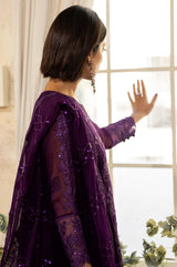 Pakistani Deep Purple Embroidered Chiffon 3-Piece Suit - Image 7