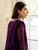 Pakistani Deep Purple Embroidered Chiffon 3-Piece Suit - Image 8