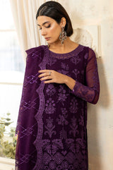 Pakistani Deep Purple Embroidered Chiffon 3-Piece Suit - Image 9