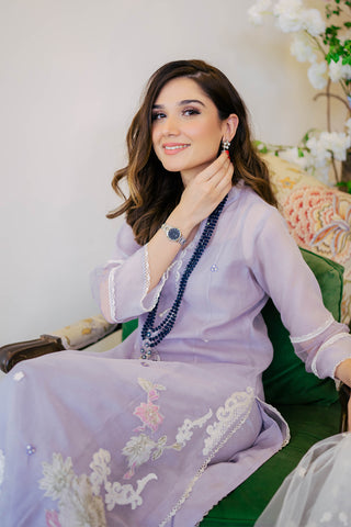 Lilac Embroidered Cotton Karandi Salwar Kameez (3-Piece) - Image 3