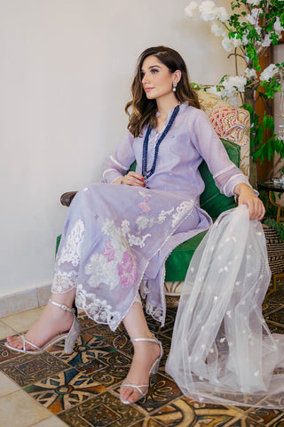 Lilac Embroidered Cotton Karandi Salwar Kameez (3-Piece) - Image 4