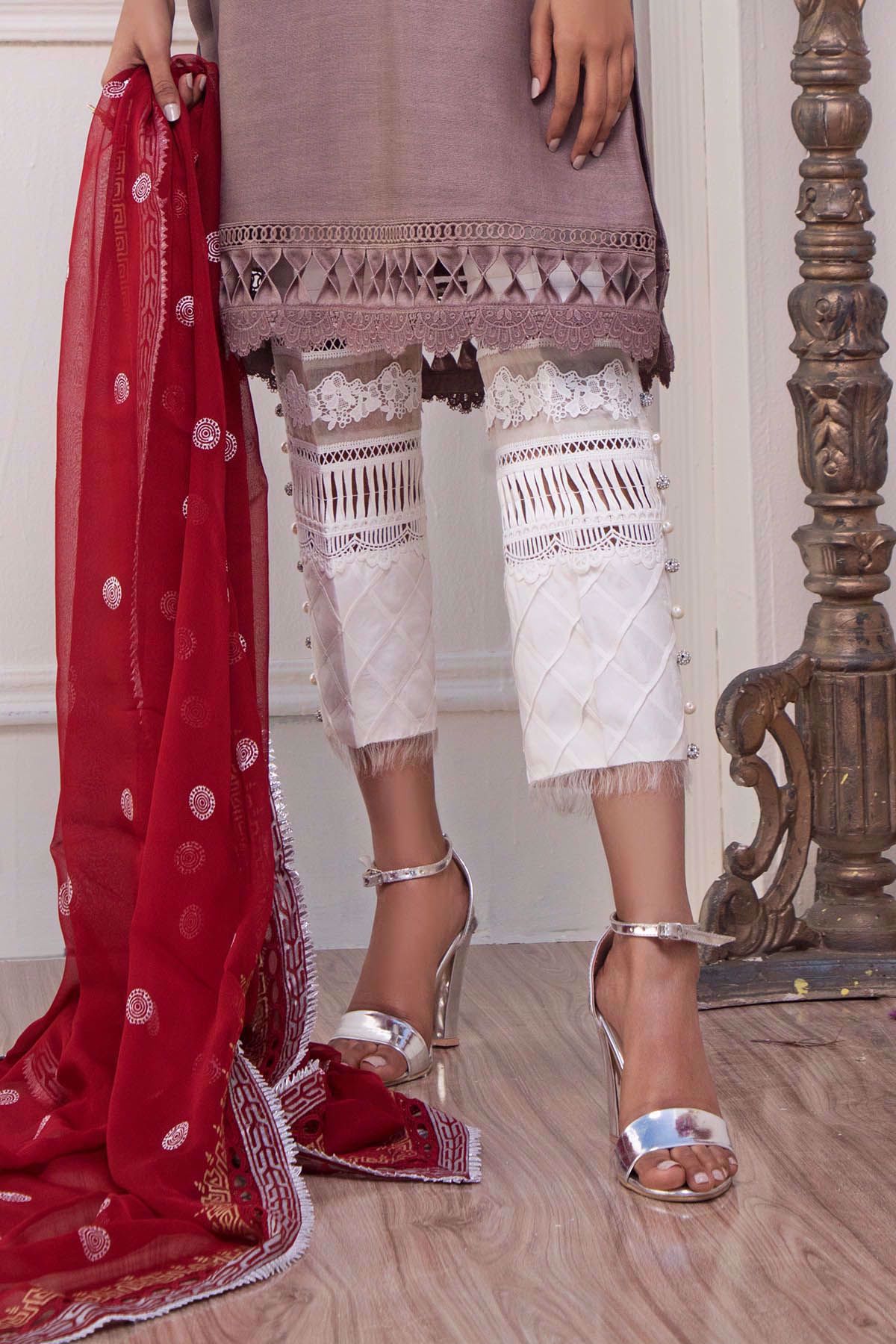 Pakistani Plum Embroidered Cotton Net Salwar Kameez (3-Piece) - Image 8