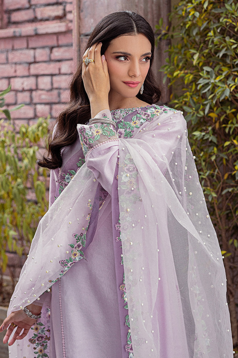 Lavender Embroidered Cotton Net Salwar Kameez (3-Piece) - Image 5