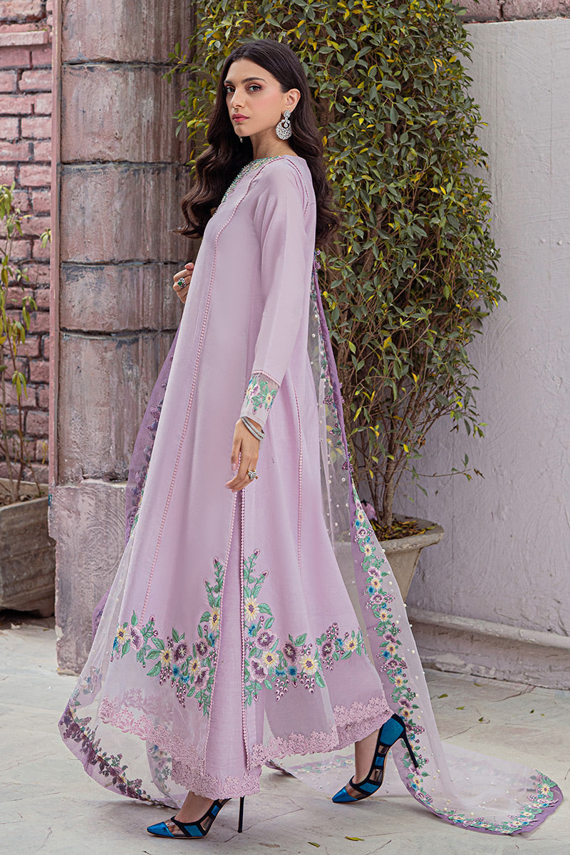 Lavender Embroidered Cotton Net Salwar Kameez (3-Piece) - Image 6
