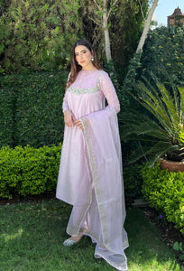 Pakistani Lilac Embroidered Cotton Net Salwar Kameez (3-Piece) - Image 2