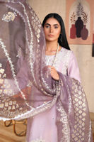 Pakistani Lilac Embroidered Cotton Net Salwar Kameez (3-Piece) - Image 5