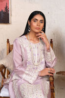 Pakistani Lilac Embroidered Cotton Net Salwar Kameez (3-Piece) - Image 7