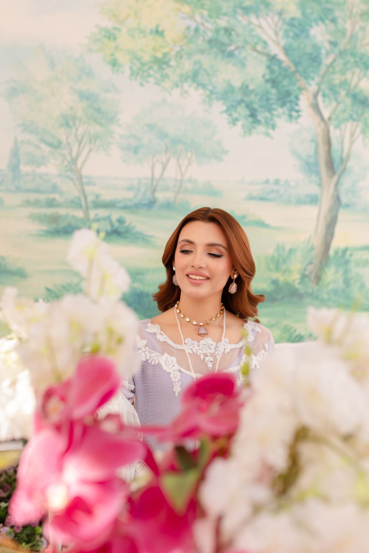 Lilac Embroidered Cotton Net Salwar Kameez (3-Piece) - Image 4