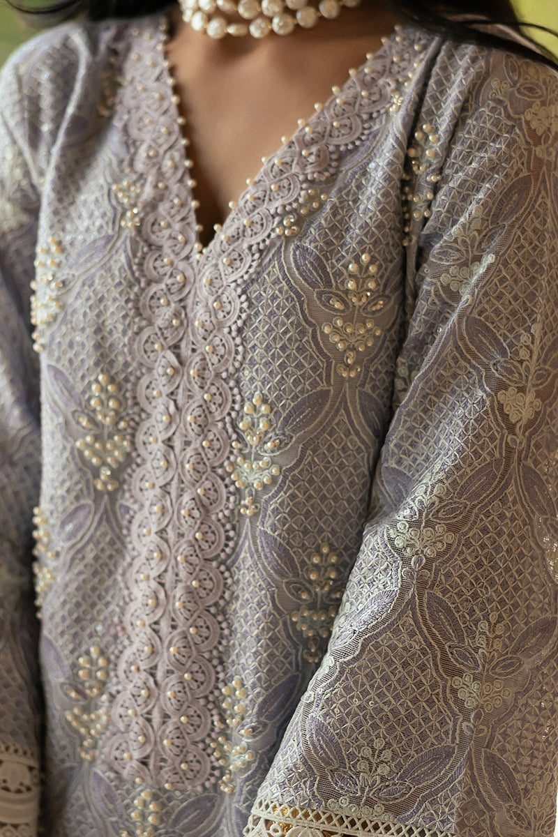 Lavender Blue Embroidered Cotton Net Salwar Kameez (3-Piece) - Image 9