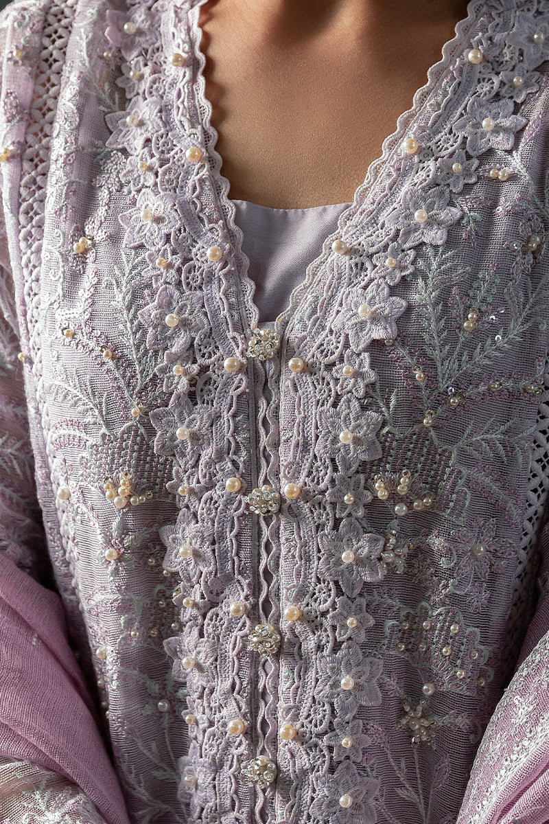 Lilac Embroidered Cotton Net Salwar Kameez (3-Piece) - Image 5