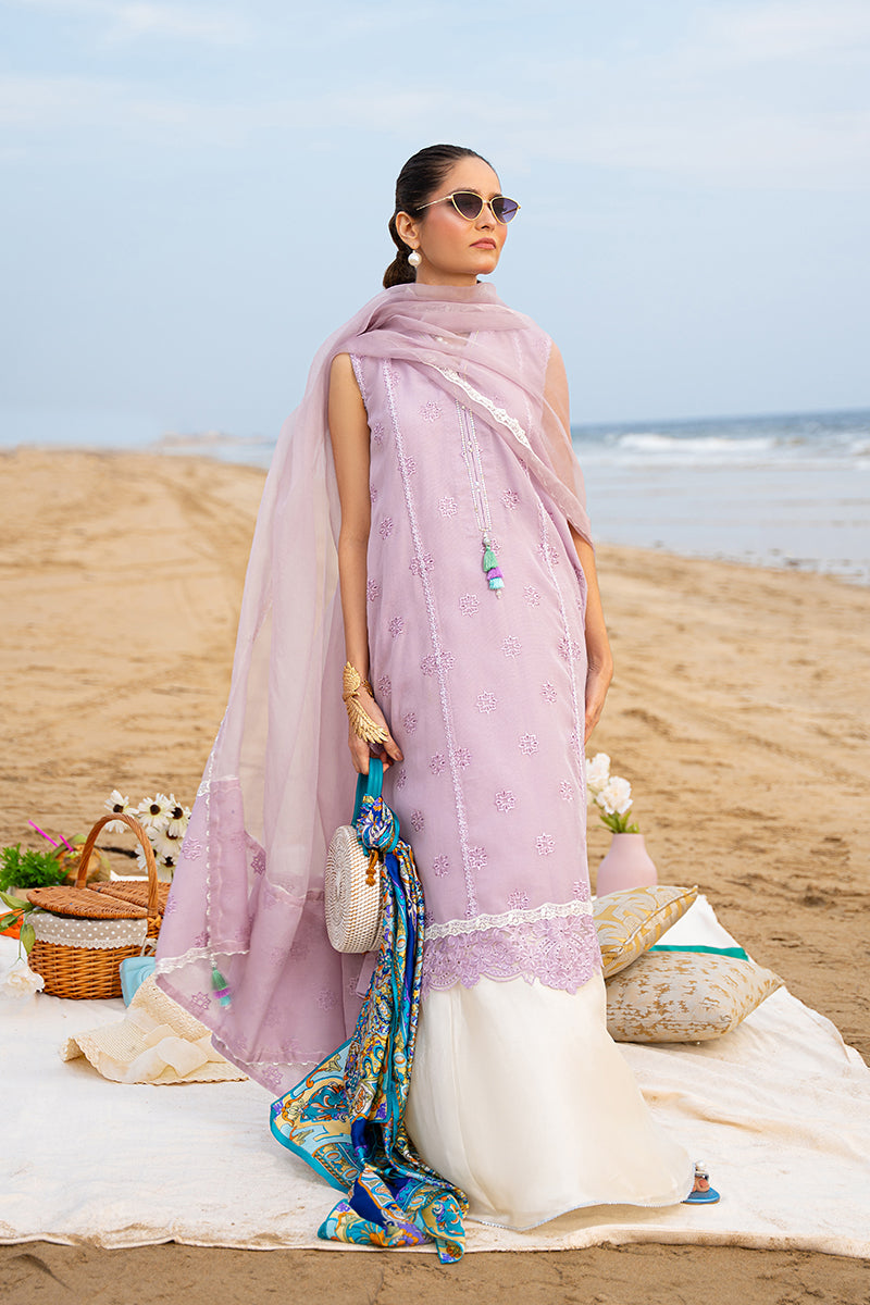 Lilac Embroidered Cotton Organza Salwar Kameez (3-Piece) - Image 1