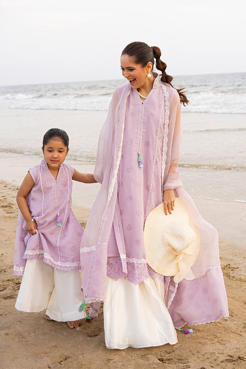 Lilac Embroidered Cotton Organza Salwar Kameez (3-Piece) - Image 17