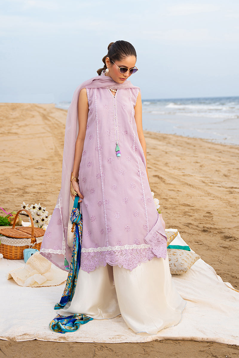 Lilac Embroidered Cotton Organza Salwar Kameez (3-Piece) - Image 19