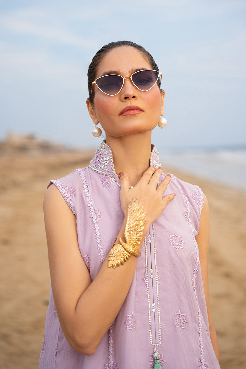 Lilac Embroidered Cotton Organza Salwar Kameez (3-Piece) - Image 2