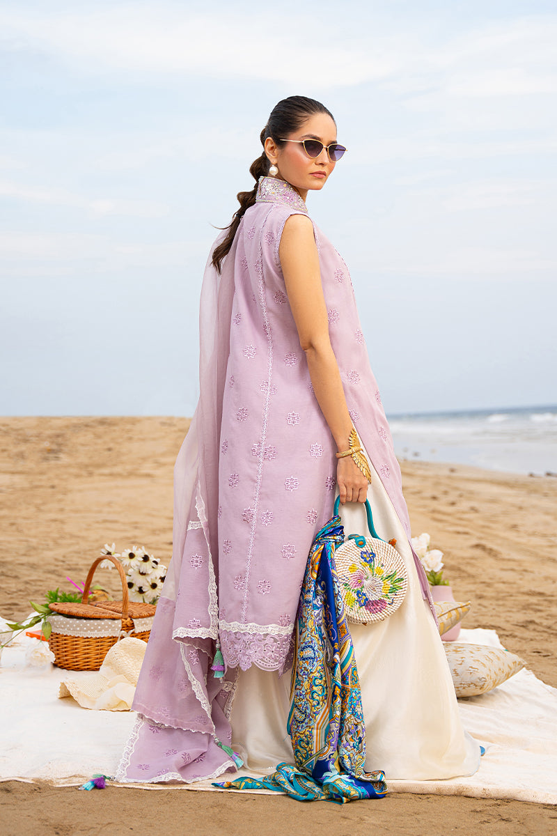 Lilac Embroidered Cotton Organza Salwar Kameez (3-Piece) - Image 3